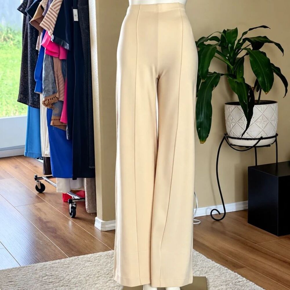 Elan Scuba Pants Womens Size XS Beige Wide Leg High Rise Flare Pull On Knit